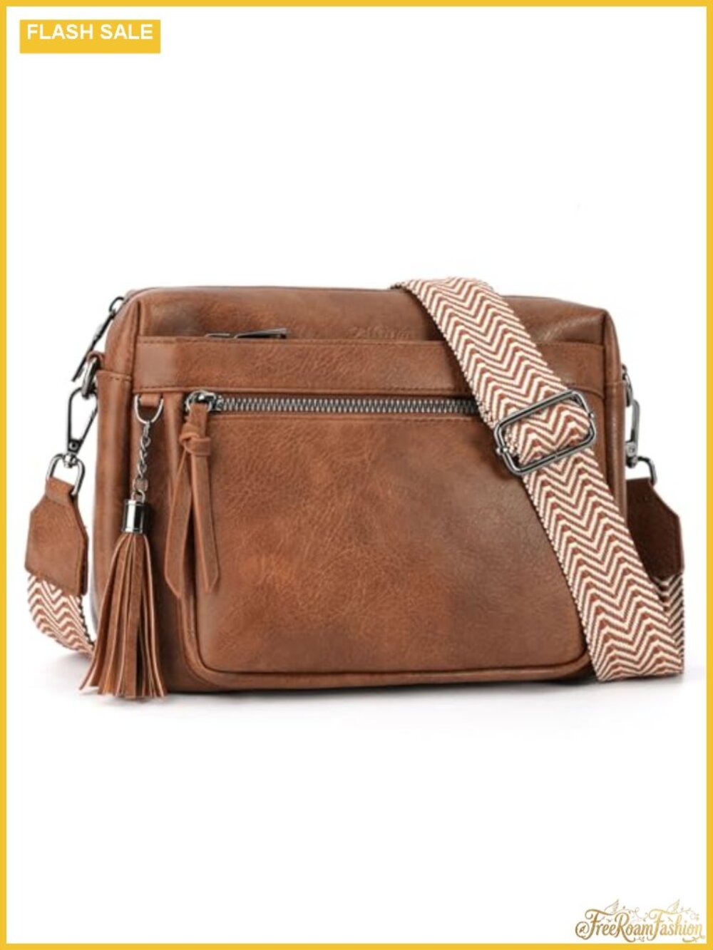 Vegan Leather Crossbody Bag Women Multi Zip Pockets Tassel Shoulder Purse